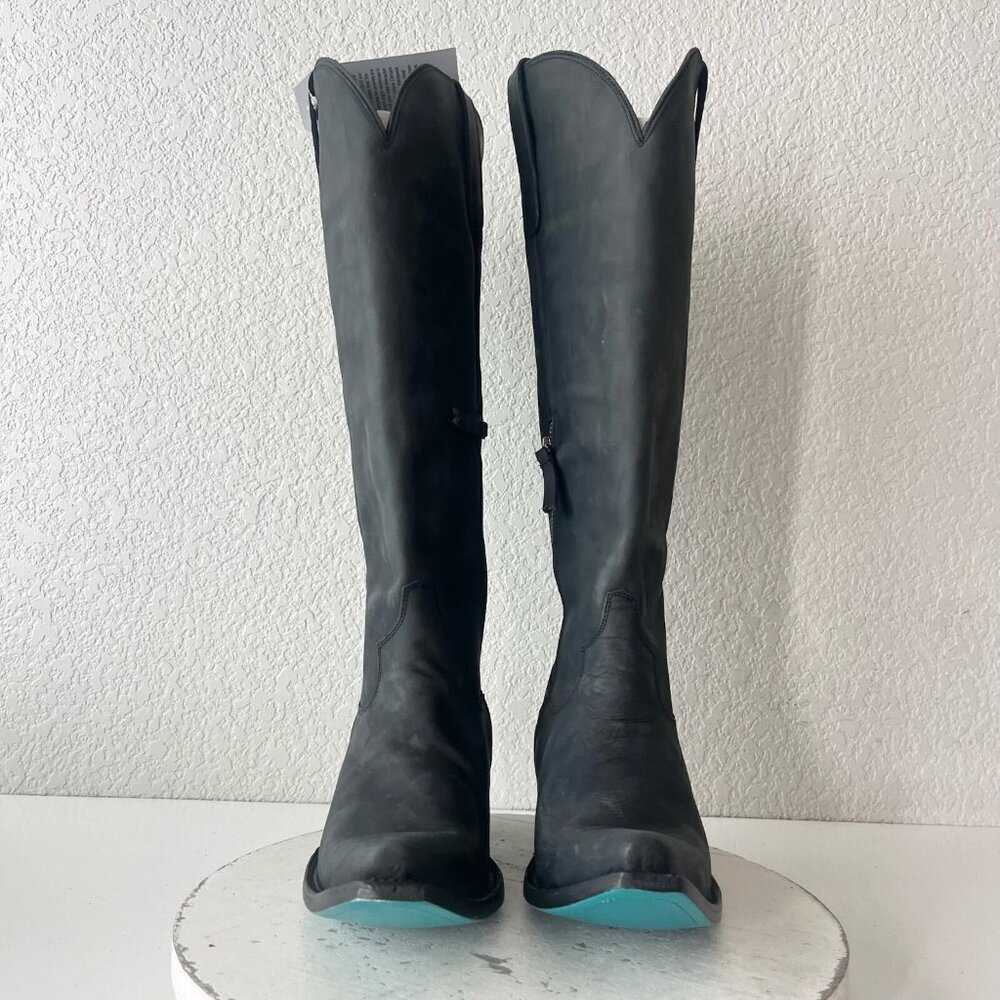 Lane OLIVIA JANE Knee High Womens Cowboy Boots 9 Black Western Lace up Snip Toe - Picture 7 of 13